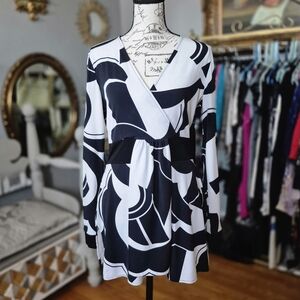 Oscar by Oscar de la Renta Monochrome Geometric Dress with 70s Vibe Small